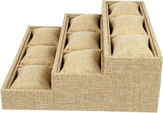 Image of 9 Pillow Watch /Bangle Step Jute Jewellry Drawer Organizer Tray Stackable Jewelry Tray Gold