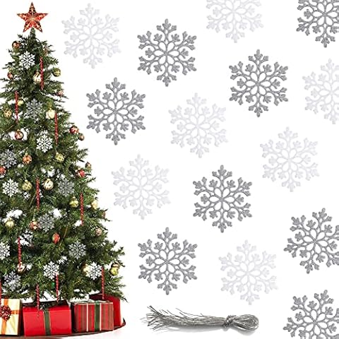Schneeflocken Weihnachten Deko, 24 Stück Glitter Schneeflocken Deko Weihnachten Schneeflocken Anhänger Schneeflocke Weihnachtsbaumschmuck Cover