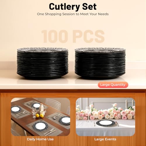 100 Platos de Carga Redondos Reutilizables Negro miniatura 3