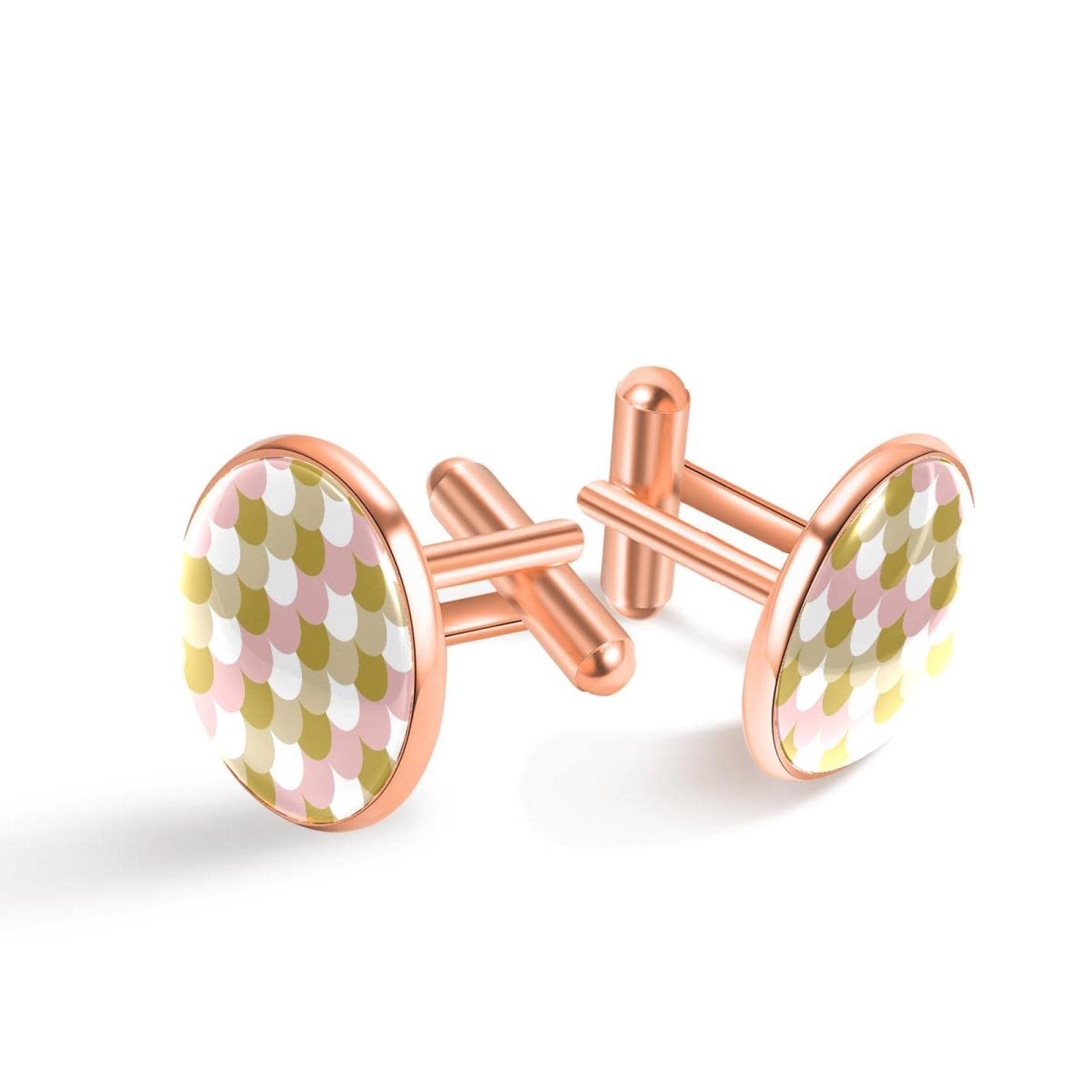 Generic Gemelos personalizables de esmoquin de oro blanco y rosa con escamas de sirena, para bodas y negocios, 20mm*20mm, Acero inoxidable, Cuarzo creado