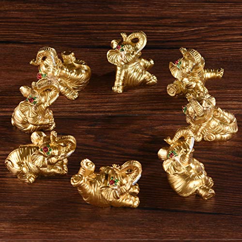 Estatua de resina con ocho elefantes dorados Feng Shui miniatura 5