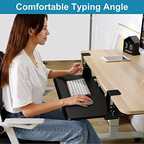 Woka Keyboard Tray Under Desk, 26.5 X 11.7" Keyboard Holder, Pull Out Sturdy Clamp On Mount System, Ergonomic Corner Keyboard Tray, Slide Out Computer Keyboard & Mouse Tray For Typing, Black #TOP5
