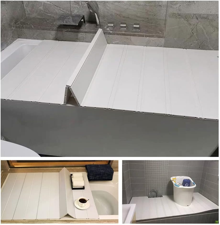 JATIBOSH Bathtub Tray Multi-Function Bath Lid White Storage Stand PVC Thicker Can Place Toiletries (Color : L90cm, Size : W70cm)