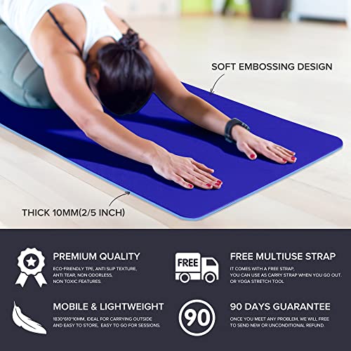 Simian Yoga Mat Thick 9Mm Double Sided Non Slip Workout Mat For Men Women With Carrying Strap - Professional Tpe Fitness Mat For Exercise, Yoga, Fitness, Pilates, And Floor Workouts (72" X 24") #TOP3