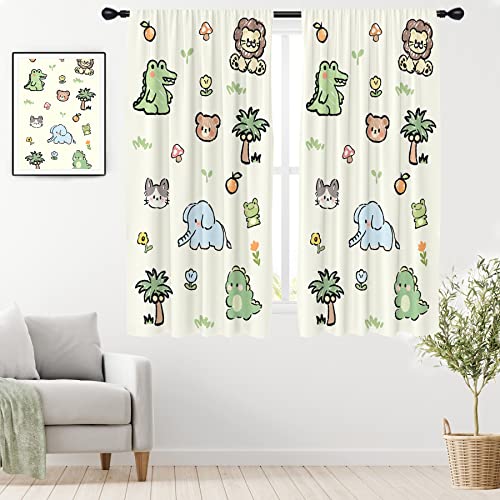 Eglgcc Funny Kids Room Curtains Animal Cartoon Nursery Woodland Lion Dinosaur Boys Animated 42W X 63L Inch Rod Pocket Curtain For Bedroom Living Room Window Drapes Treatment Fabric 2 Panels #TOP1