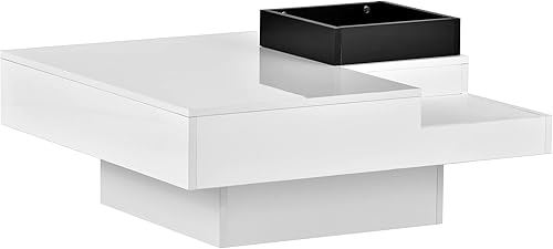 Miniatura 5 de Harper & Bright Designs Mesa auxiliar de cóctel con luces LED de 16 colores, mesa de centro cuadrada de alto brillo UV, mesa central para sala de