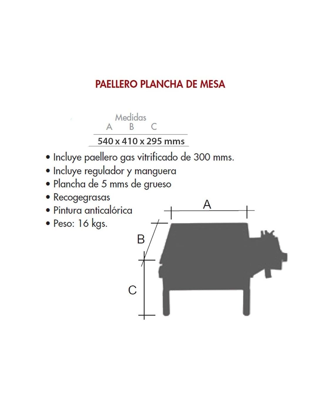 FERRETERIA LEPANTO Paellero Gas, Plancha paellero Gas Sobremesa (59x41x29CM)
