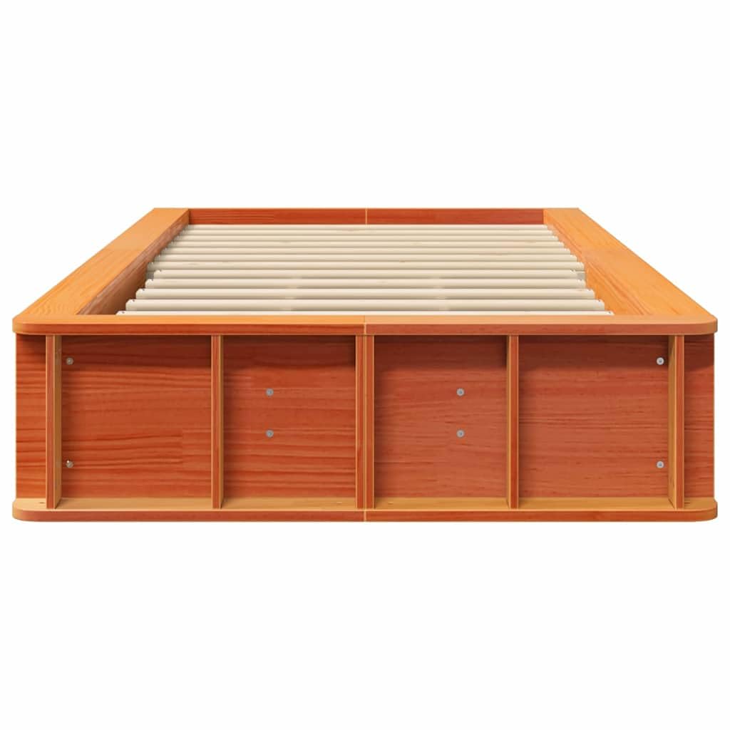 Marco de cama marrón cera, 100 x 200 cm, madera de pino maciza, estructura individual con somier, robusta cama de plataforma para adultos y jóvenes, muebles de dormitorio duraderos