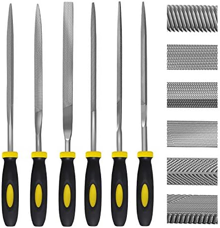 kapoua Needle File Set, 6 Pieces Hand Metal Files, Hardened Alloy Strength Steel Set Includes Flat, Flat Warding, Square, Triangular, Round, and Half-Round File