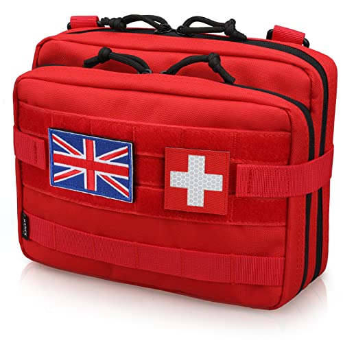 WYNEX Bolsa táctica grande de diseño de doble capa, bolsa de utilidad Molle EDC EMT con funda para mapas, bolsa modular de herramientas de gran capacidad con parche de bandera incluido, Red, Tamaño