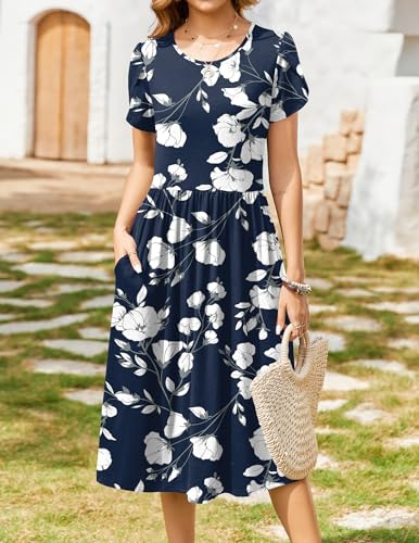 Image of Zeagoo Womens Summer Dresses Casual Aline Midi Dress Short Sleeve Floral Tshirt Dress Flowy Beach Sundresses with Pockets