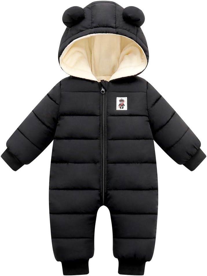 CHAOJIESIUnisex Baby Snowsuit Infant Cute Bear Hooded Winter Warm Flannel Lining Romper