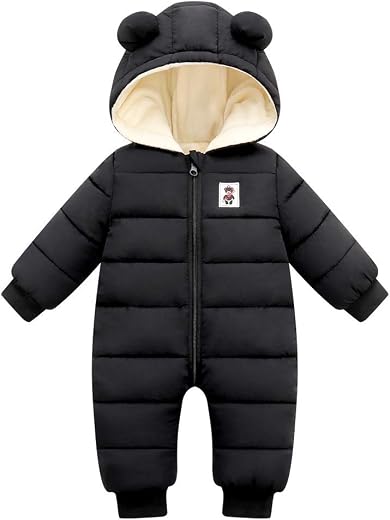 CHAOJIESI Unisex Baby Snowsuit Infant Cute Bear Hooded Winter Warm Flannel Lining Romper