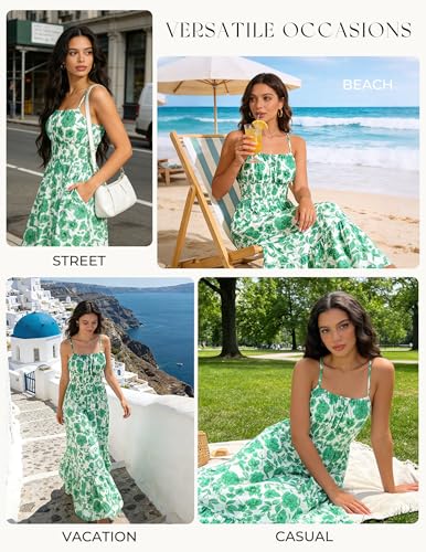 Image of GRACE KARIN Summer Dresses for Women 2026 Vacation,Smocked Floral Maxi Dress,Boho Beach Sundress with Pocket Fashion Clothing
