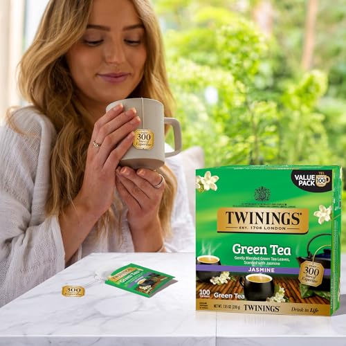 Image of Twinings Green Tea with Jasmine, Caffeinated, Tea Bags, Box, 100 Count (Pack of 4)