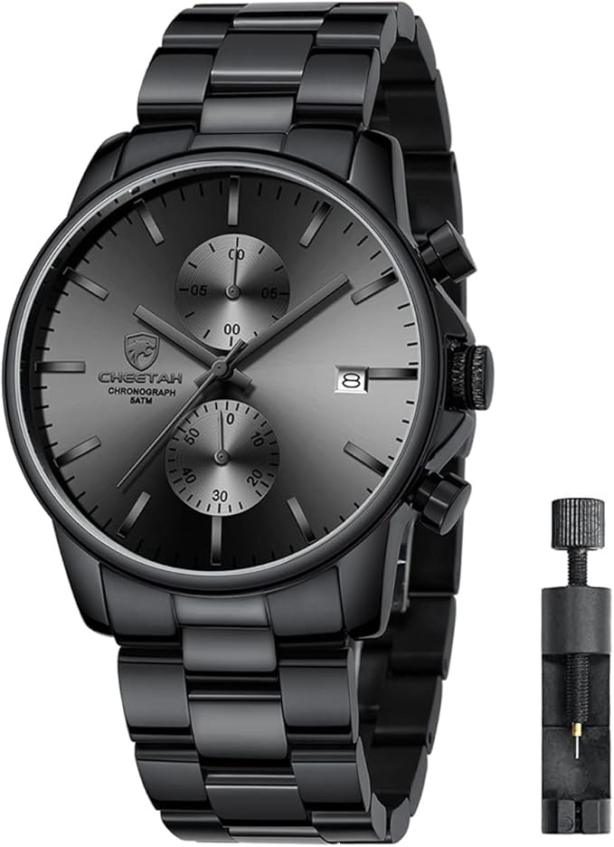 Herrenuhren mit lässiger wasserdichter Chronographen Quarzuhr aus Edelstahl und Metall, Auto Date in farbenfrohen Zeigern