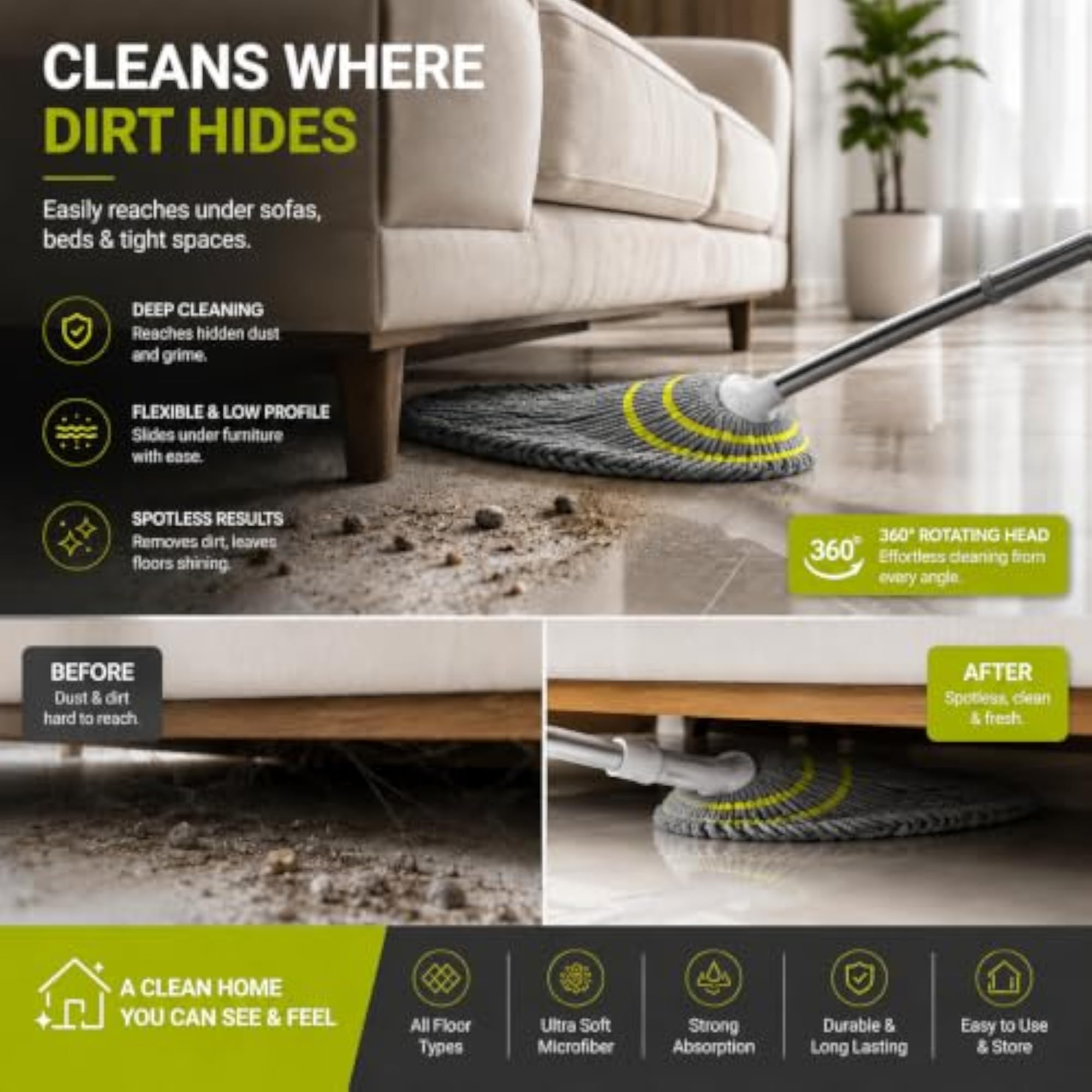 Microfiber Twist Mop with Long Handle