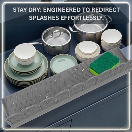 Image of Splash Guard For Kitchen Sink, Sink Guard For Kitchen With Waterproof Barrier, Silicone Anti Splash Sink Edge Guard, Sink Water Protector (Grey, 20x7.4 inches)