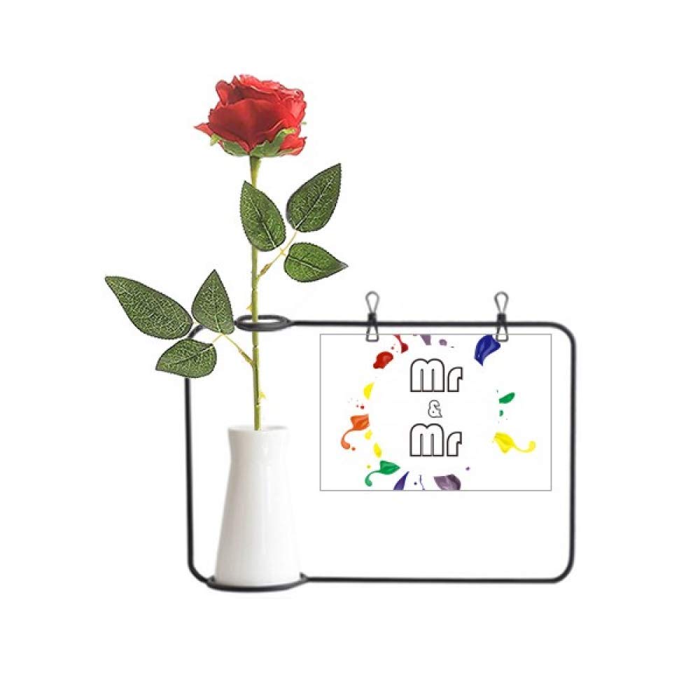 Vase bouteille suspendre LGBT et rose artificielle pour déco de mariage Mr & Mr