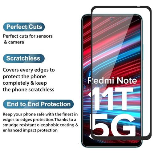 Image of POPIO Military-Grade Gorilla Tempered Glass for Redmi Note 11T 5G / Xiaomi Poco M4 Pro 5G | 9H Hardness, Edge-to-Edge, Bubble-Free