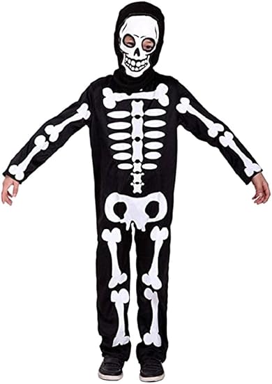 Costume Scheletro Carnevale Zombi Mostro Morte Ossa Nero Bambino M 5 6 anni  Idea Regalo Natale Compleanno Festa : Amazon.it: Giochi e giocattoli