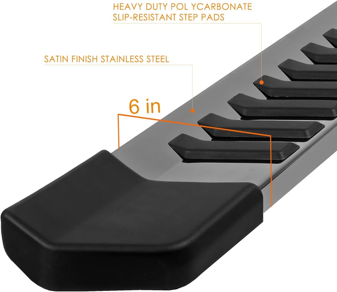 PM PERFORMOTOR 6 Inches Stainless Steel Nerf Step Bar Running Board Compatible with 1999-2016 Ford F250 F350 F450 F550 Super Duty Super Cab (Extended Cab), PM-RNB-8088-BKSS