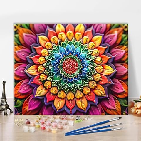 TUMOVO Mandala Paint by Numbers for Adults Beginner, Adult Paint by Number Kits on Canvas Blooming Flowers, Paint by Numbers Kit for Adults, Acrylic Painting by Numbers 16"x20"(Frameless) Cover