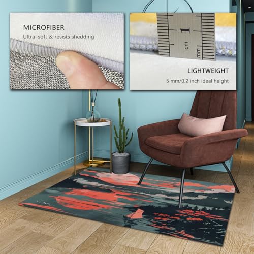 Tapis lavable Ukiyo-e lune rouge : la solution déco douce et stable