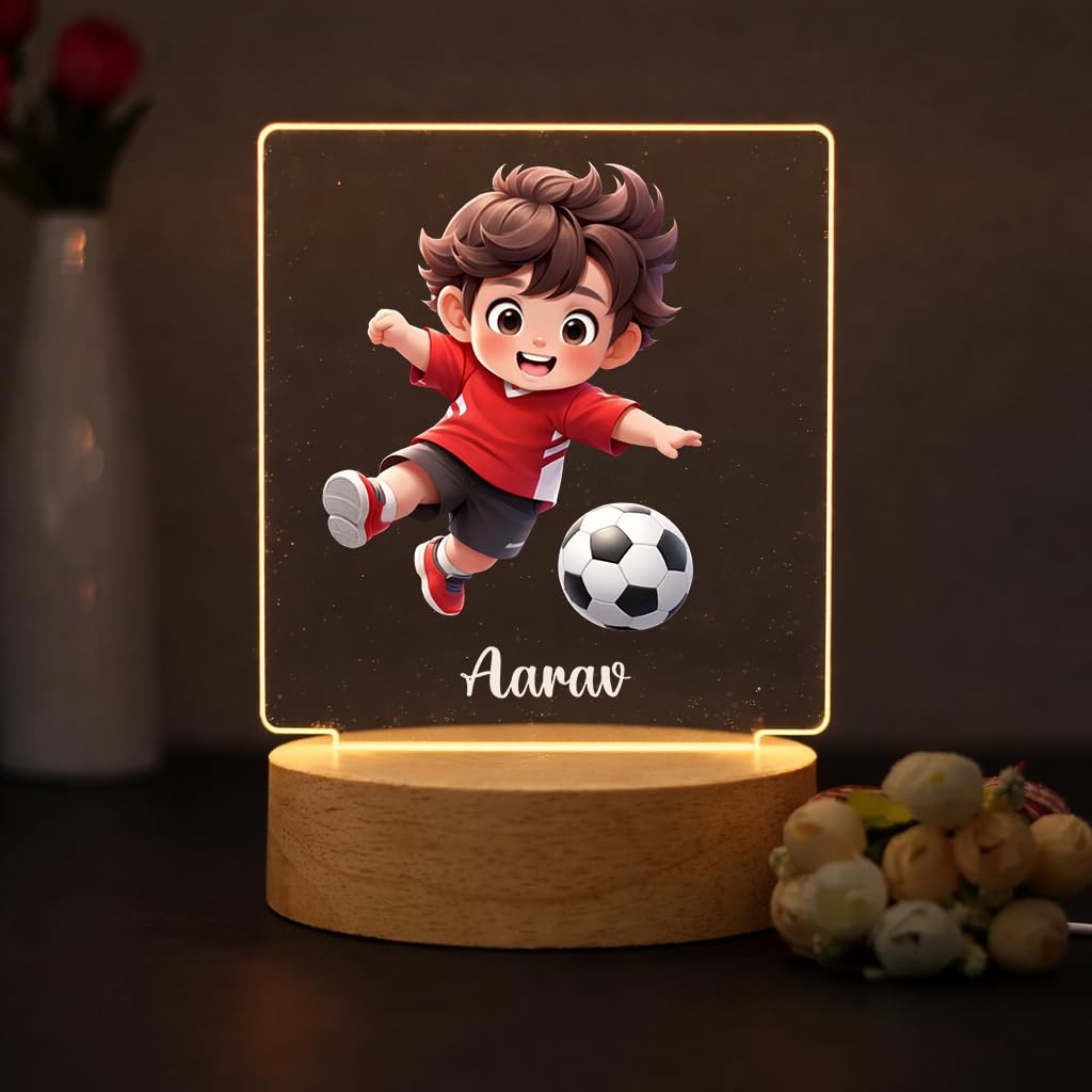 SNAPTRAP LED Name Light Customized | Personalized Football Acrylic Lamp with Wooden Base | Custom Name Night Light for Kids, Boys & Men | USB Powered Sports Room Décor Gift-image-17