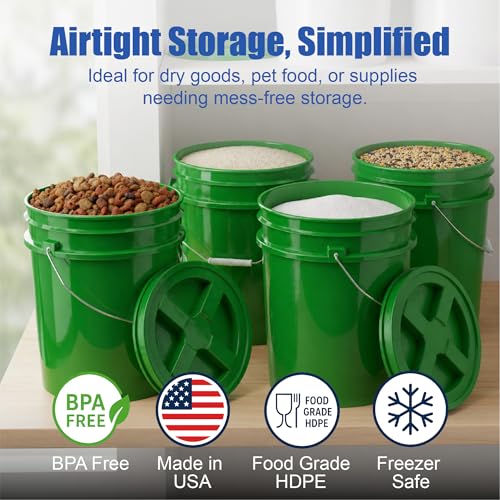 Image of ePackageSupply 5 Gallon Bucket - Food Grade Bucket BPA-Free, Green, 6 Packs | Metal Handle Grip, Heavy-Duty 90 Mil HDPE Plastic Pail, Food Safe Stackable Utility Container, Lid Not Included, Made in USA