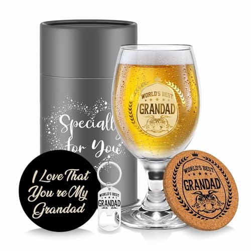 Grandad Birthday Gifts Personalised Beer Glasses for Men Beer Glass Gift for Grandads Wine Glass Grandad Gift from Grandchildren Birthday Presents Christmas Retirement Gifts for Men