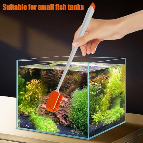DONGKER Aquarium Reinigungsbürste, 3-in-1 Doppelseitiger Reinigungsschrubber, Aquarium Algenschaber mit 30cm Griff für Glas-Aquarien und Heimküche