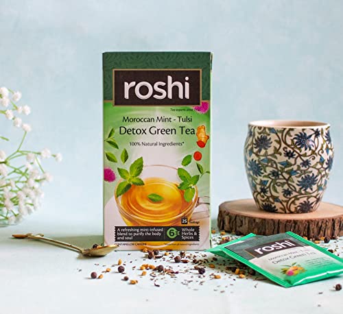 Image of Roshi Detox Green Tea | 25 Teabags | Herbally rejuvenating Detox Green Tea with Moroccan Mint, Tulsi and Milk Thistle