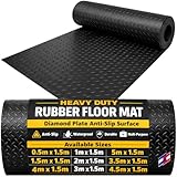 BCM Rubber Matting Roll Checker Plate, Heavy Duty Rubber Flooring for Shed Flooring, Garage, Van, Gym or Workshop, Non Slip Waterproof Surface, Easy to Cut, 0.5m x 1.5m
