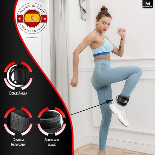 MERCURYAL Pack 2 Tobilleras Poleas Gym - Tobillera para Polea Acolchada para Mujeres y Hombres - Correa Tobillos Gym para Máquina de Cable Fitness y Gimnasio (Negro) - imagen 3