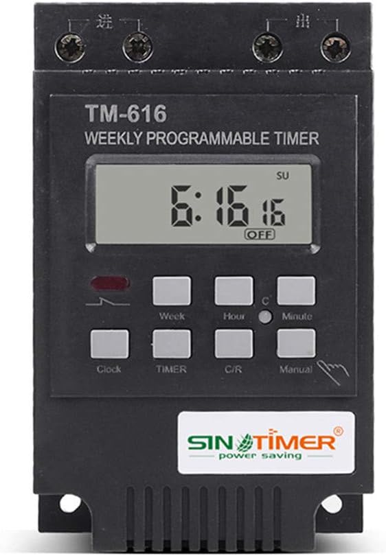 SINOTIMERTM616 Weekly Programmable Timer 30A AC 110V/220V/12V Digital Time Switch Relay Control Din Rail Mount (17 Settings, Black)