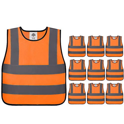 Dazonity kid's High Visibility Safety Vest, Reflective Strips, Fit for Boys & Girls, Walking or Back to School,Orange-S-10pcs.