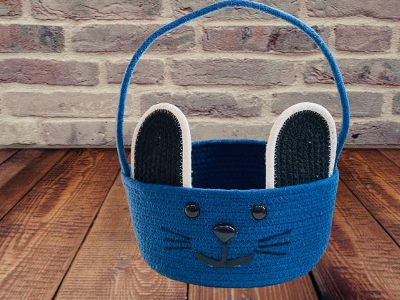 Gleckn 1Pc Cartoon Design Desktop Storage Cute Katty Design Temple Basket, Modern Non-Woven Fabric Desktop Organizer for Home,Nursery, Laundry, Towel, Cosmetics, Books (Blue, 12 X 10 Inch)