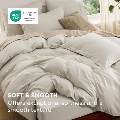 Image of Bedsure Duvet Cover with Fitted Sheet Queen - 6 Pieces, Deep Pocket, Hotel Luxury Soft Double Brushed Bedding Set, 1 Duvet Cover, 1 Fitted Sheet, 2 Pillow Shams, 2 Pillowcases, NO Comforter, Linen