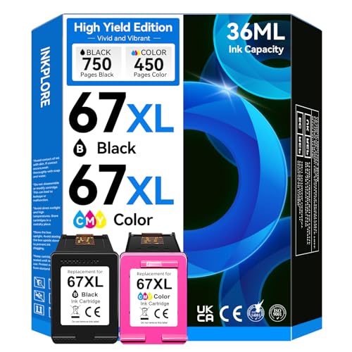 Latest-Chip 67XL Ink Cartridges Black Color Combo Pack, Compatible for...