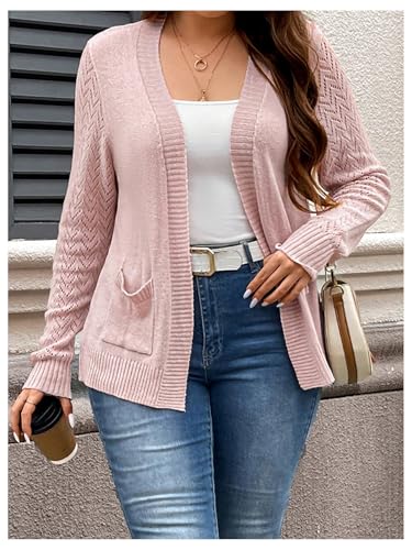 SOLY HUX Women's Plus Size Cardigan Open Front Long Sleeve Knit Sweater with Pockets3