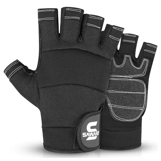 SAWANS Gants de Travail sans Doigts pour Hommes, Gants de Travail Robustes à Demi-Doigts, Gants de sécurité antidérapants pour mécanicien, pour Le Travail, la Formation en entrepôt (Noire, M)