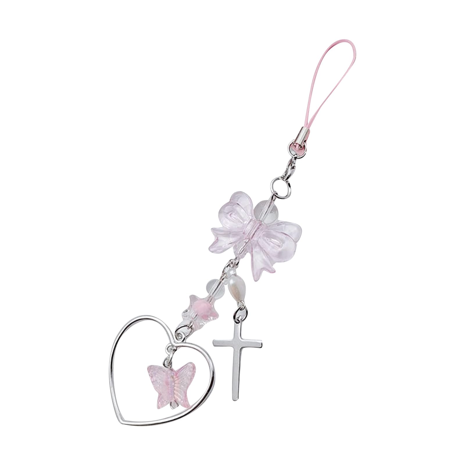 NEWFT Bowknot Heart Flower Pendant Phone Charm Strap Bag Decoration Lanyards