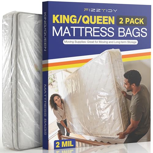 2 Pack Plastic Mattress Bags for Moving & Storage King/Queen Size (2MIL)