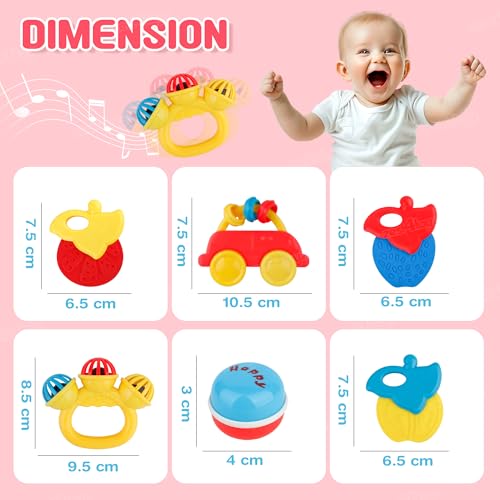 Image of Zest 4 Toyz Baby Rattle Toy For Toddlers 6 Piece Colorful Musical Rattles for Newborns BPA free Non Toxic Safe for Kids Rattle Toys Gift Pack for Babies Infants Toddlers Early Learning & Play Multicolor