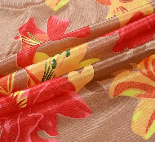 Image of Digital Printed Big Flower Eyelet Polyester Curtains - Red, 7 Feet, Pack of 2