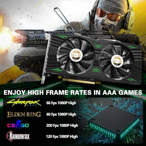Image of SURALLOW RX 580 Graphics Card 8GB 2048SP, GDDR5, 256 Bit, Pc Gaming Video Card, 3*DP, HDMI, PCI Express 3.0 with Freeze Fan Stop for Desktop Computer GPU for Gaming PC