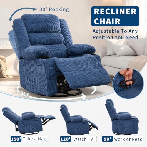 Image of Rocking Recliner Chair for Adults 360 Swivel Manual Recliner