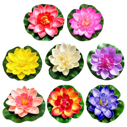8 flores de loto artificiales, decoración de piscina, flores de...