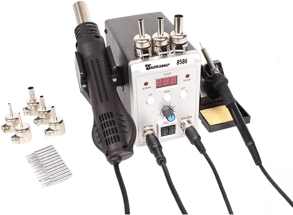 Soldering Station 8586 760W 220 2 in 1 Soldering Station Hot Air Solder Iron SMD BGA Rework Desoldering Welding Repair Tools (Color : Set-4)